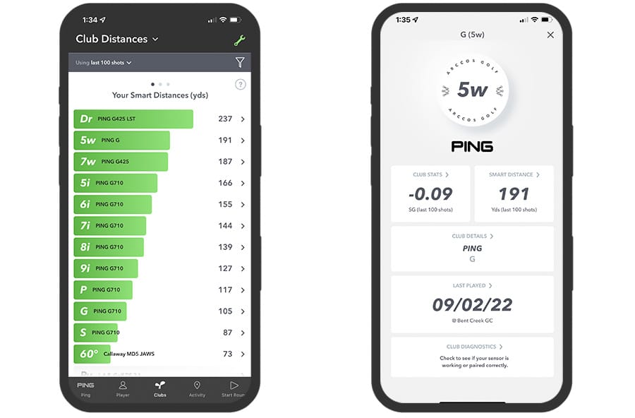 Arccos Caddie club distances