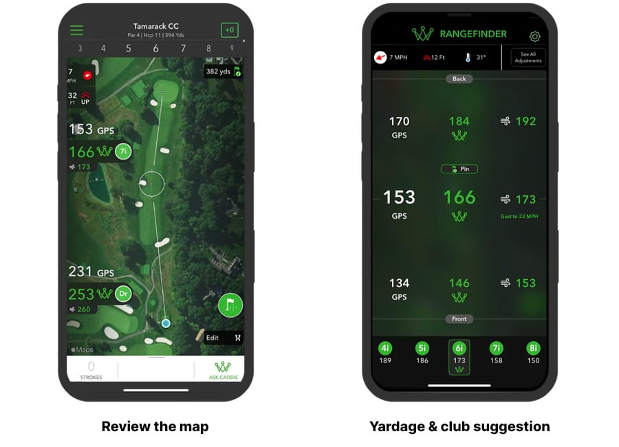 arccos caddie app while playing golf