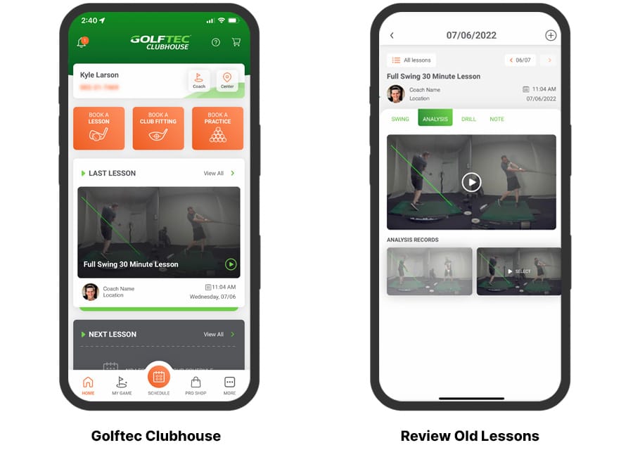 Golftec app screenshots